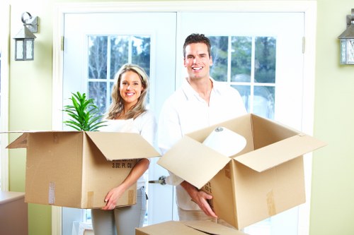 Furniture and boxes organised for transport during a local move
